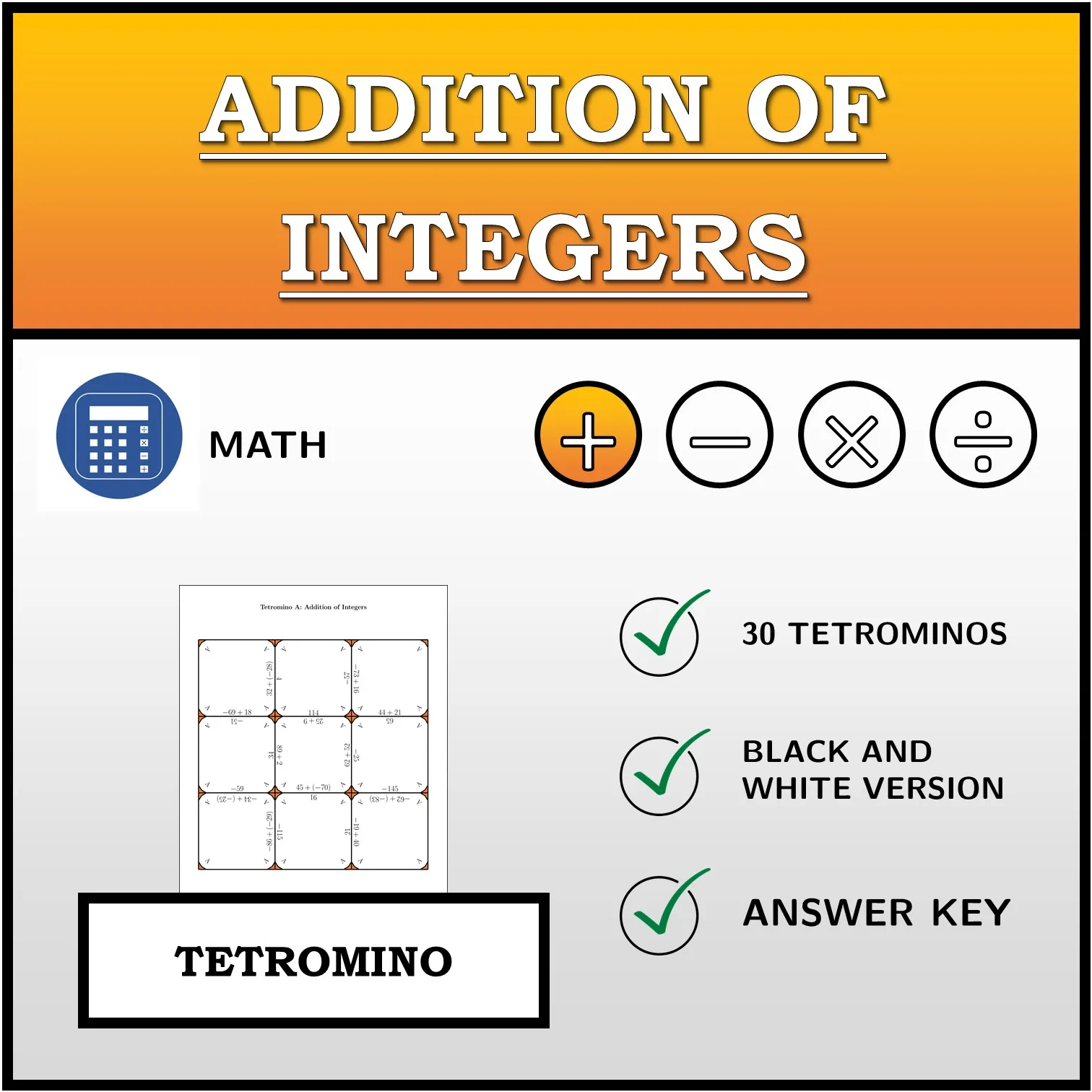 Tetromino: Addition of Integers