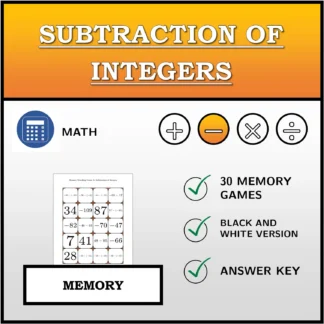 Memory matching game: Subtraction of Integers