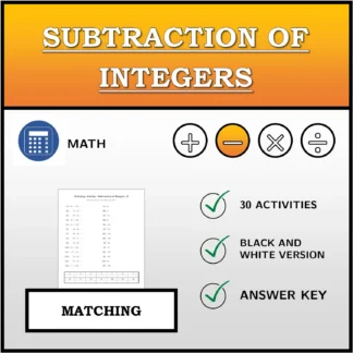 Matching activity: Subtraction of Integers