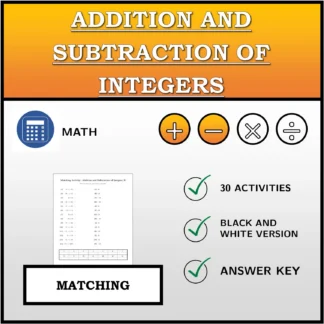 Matching activity: Addition and Subtraction of Integers