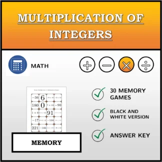 Memory matching game: Multiplication of Integers