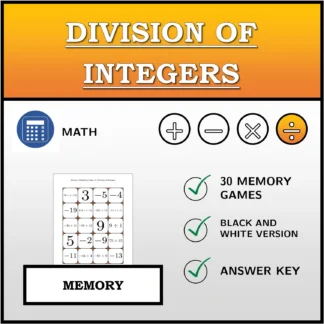 Memory matching game: Division of Integers