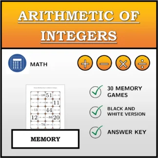 Memory matching game: Arithmetic of Integers
