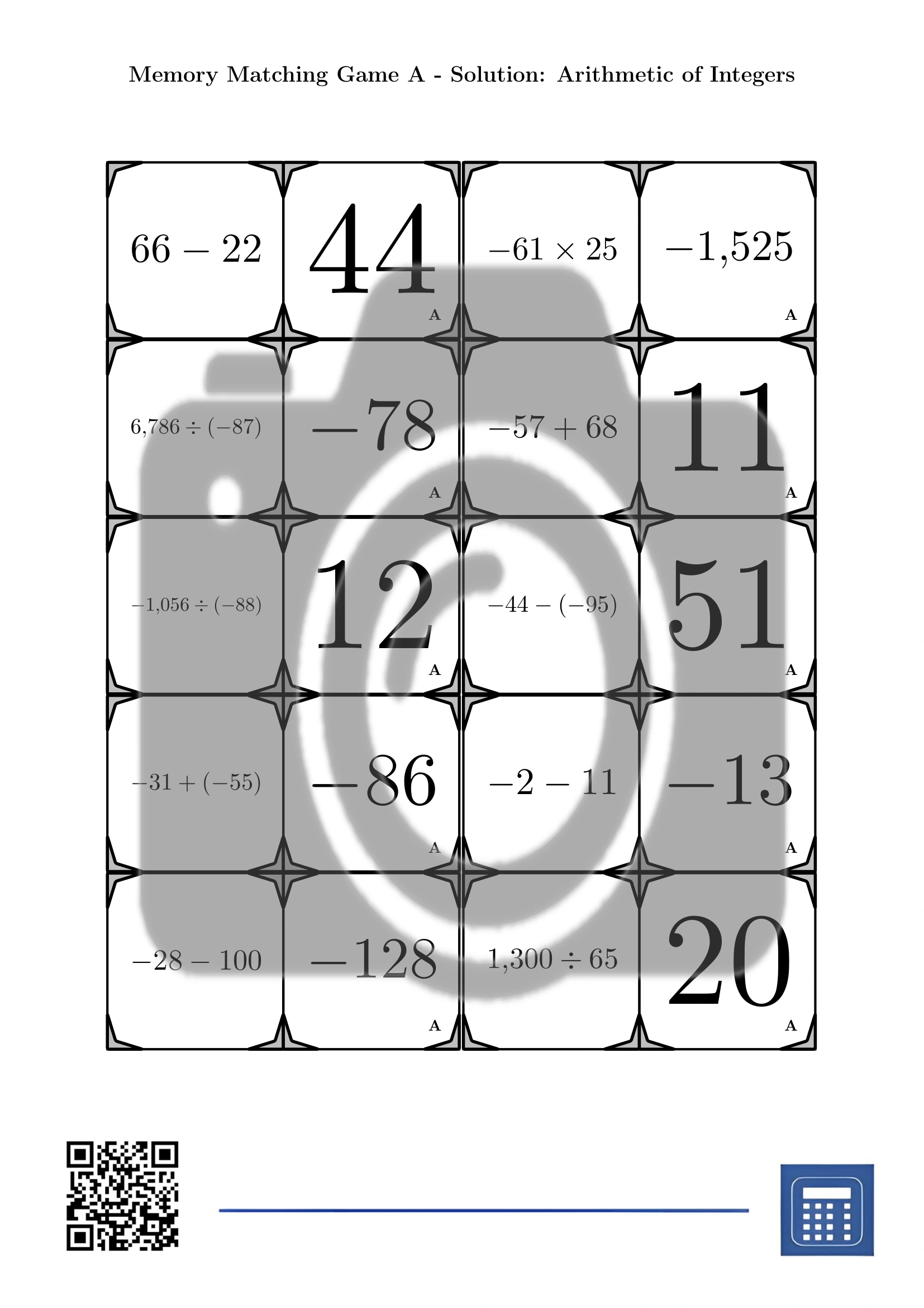 Memory matching game: Arithmetic of Integers - Image 4
