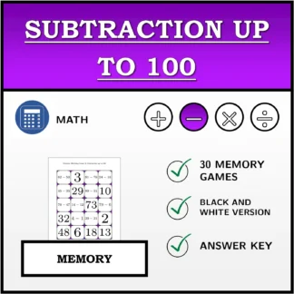 Memory matching game: Subtraction up to 100