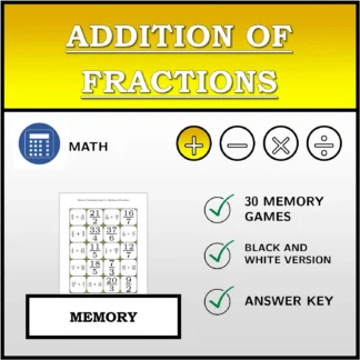 Memory matching game: Addition of Fractions