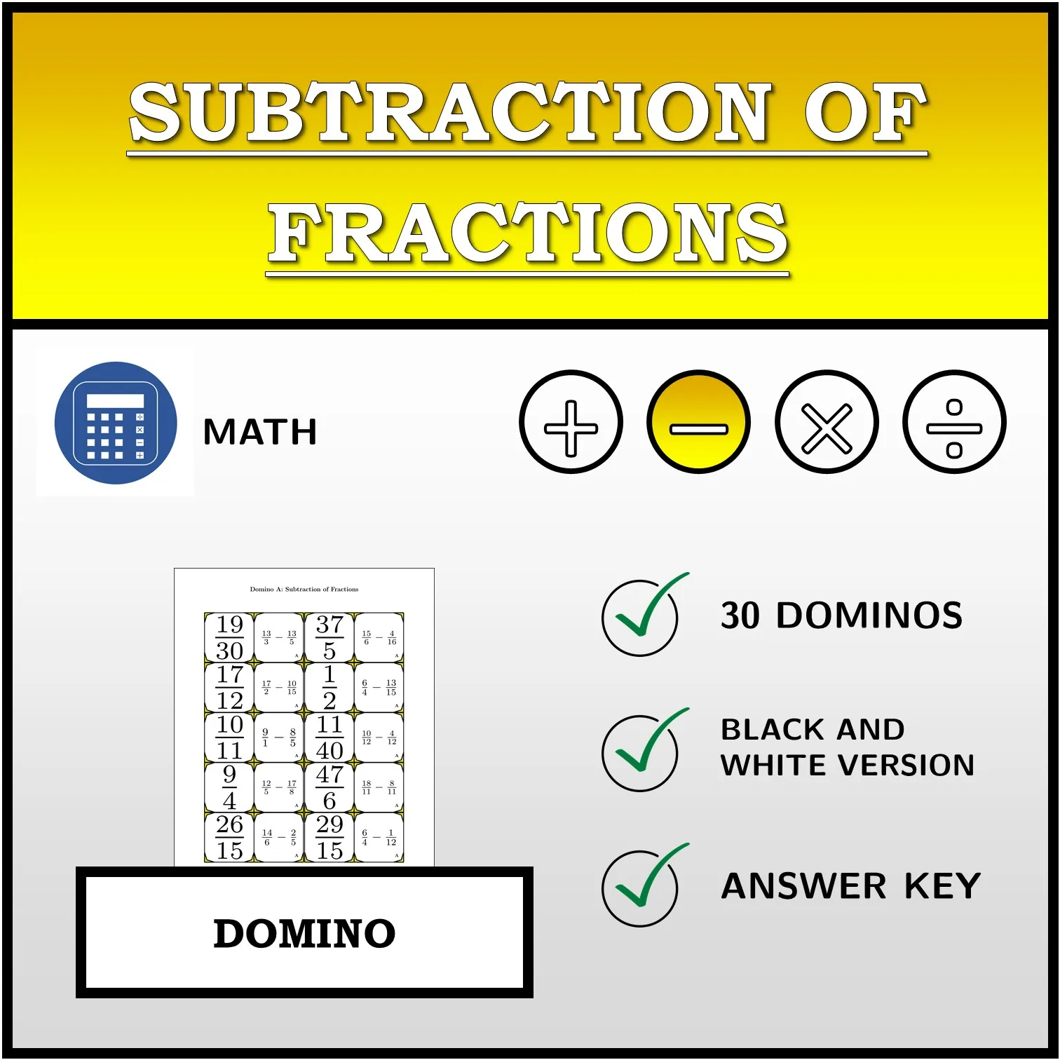 Domino: Subtraction of Fractions