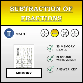 Memory matching game: Subtraction of Fractions