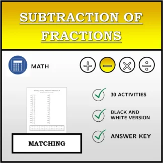 Matching activity: Subtraction of Fractions