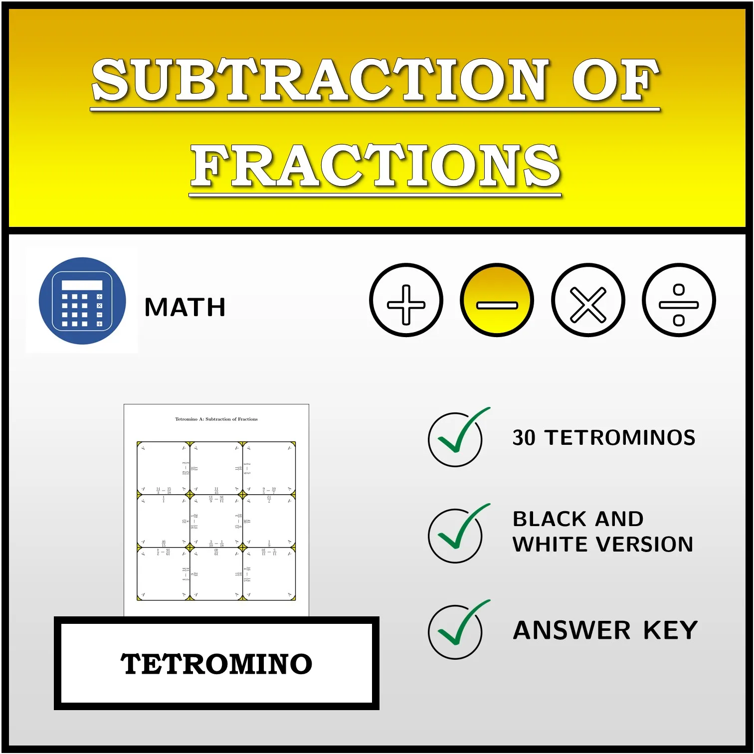 Tetromino: Subtraction of Fractions
