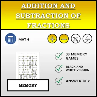 Memory matching game: Addition and Subtraction of Fractions
