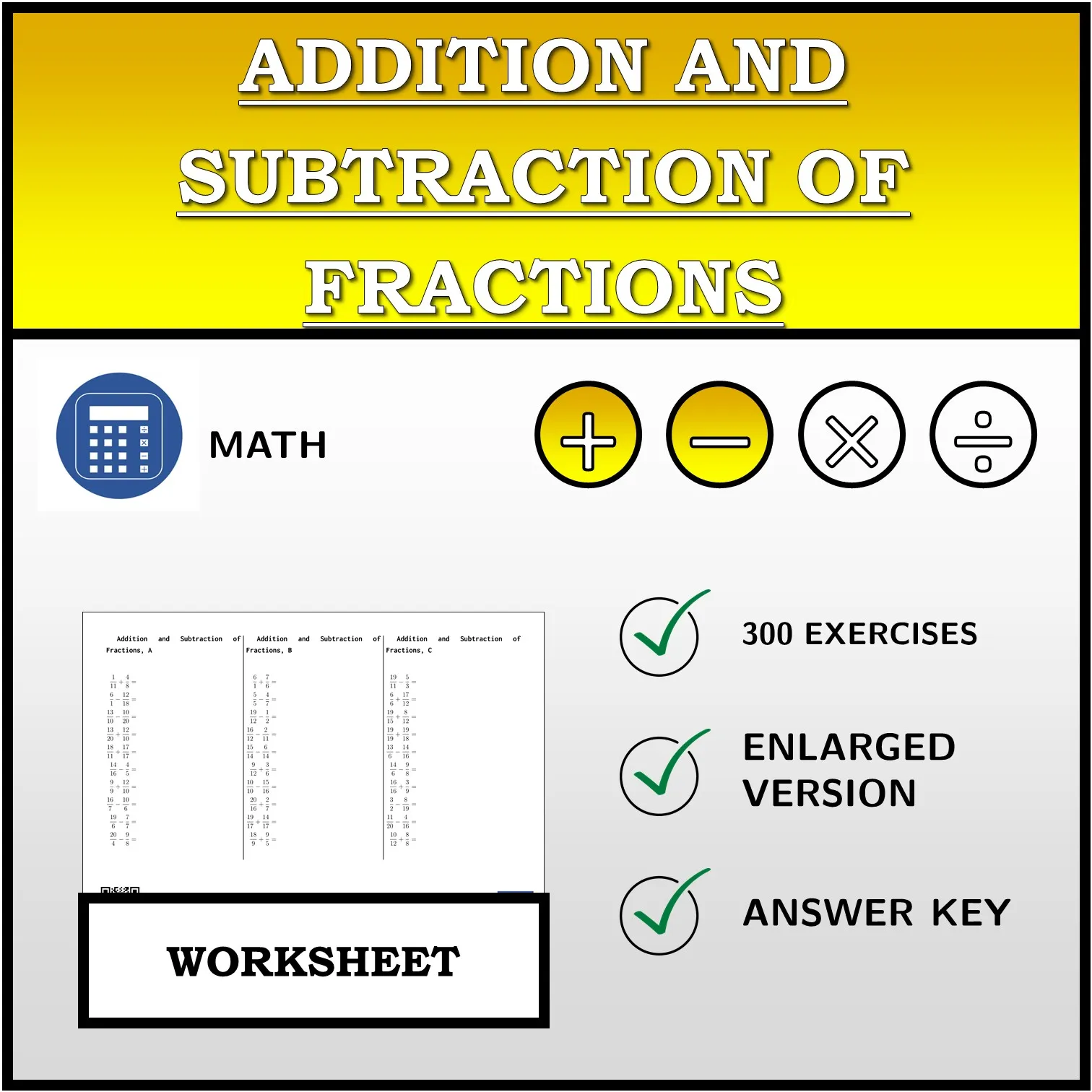 Worksheet: Addition and Subtraction of Fractions