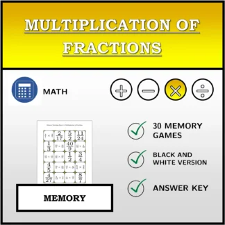 Memory matching game: Multiplication of Fractions