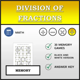 Memory matching game: Division of Fractions
