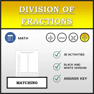 Matching activity: Division of Fractions