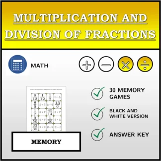 Memory matching game: Multiplication and Division of Fractions