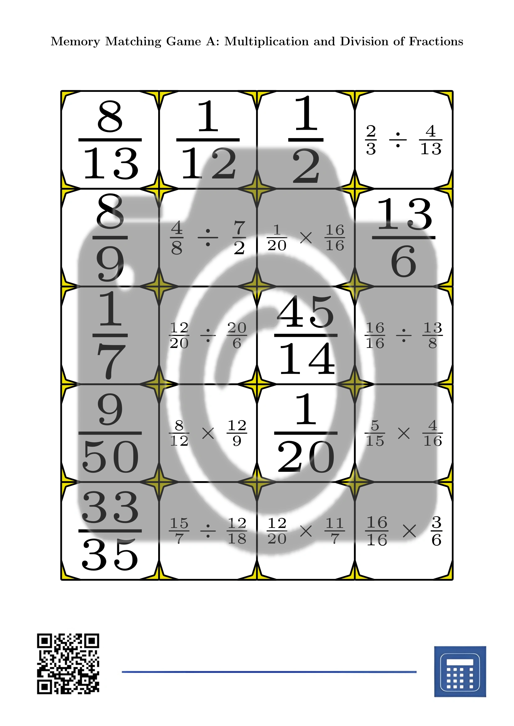 Memory matching game: Multiplication and Division of Fractions - Image 2