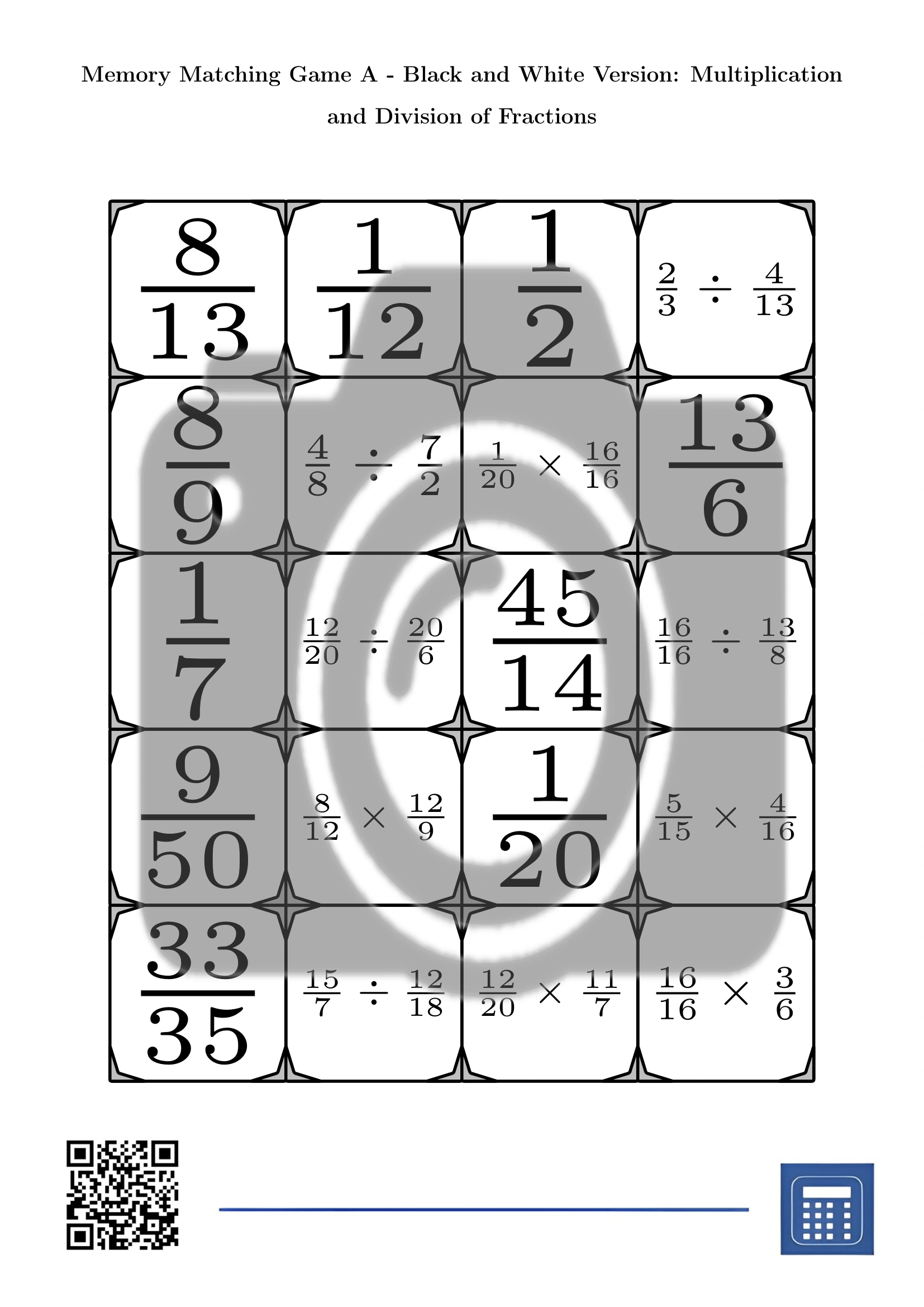 Memory matching game: Multiplication and Division of Fractions - Image 3