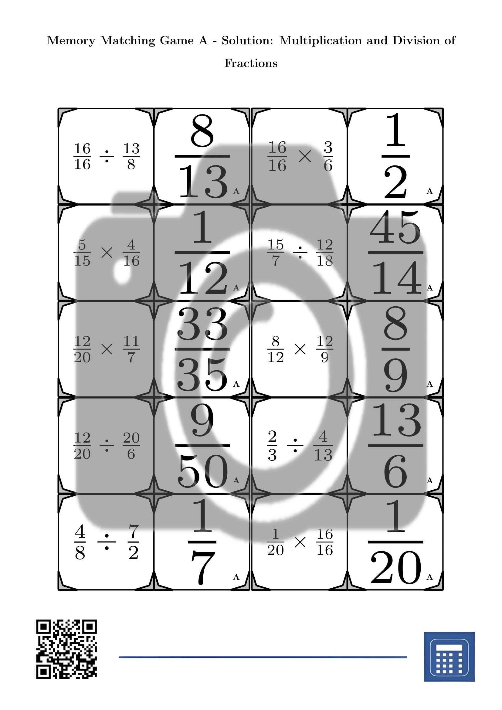 Memory matching game: Multiplication and Division of Fractions - Image 4