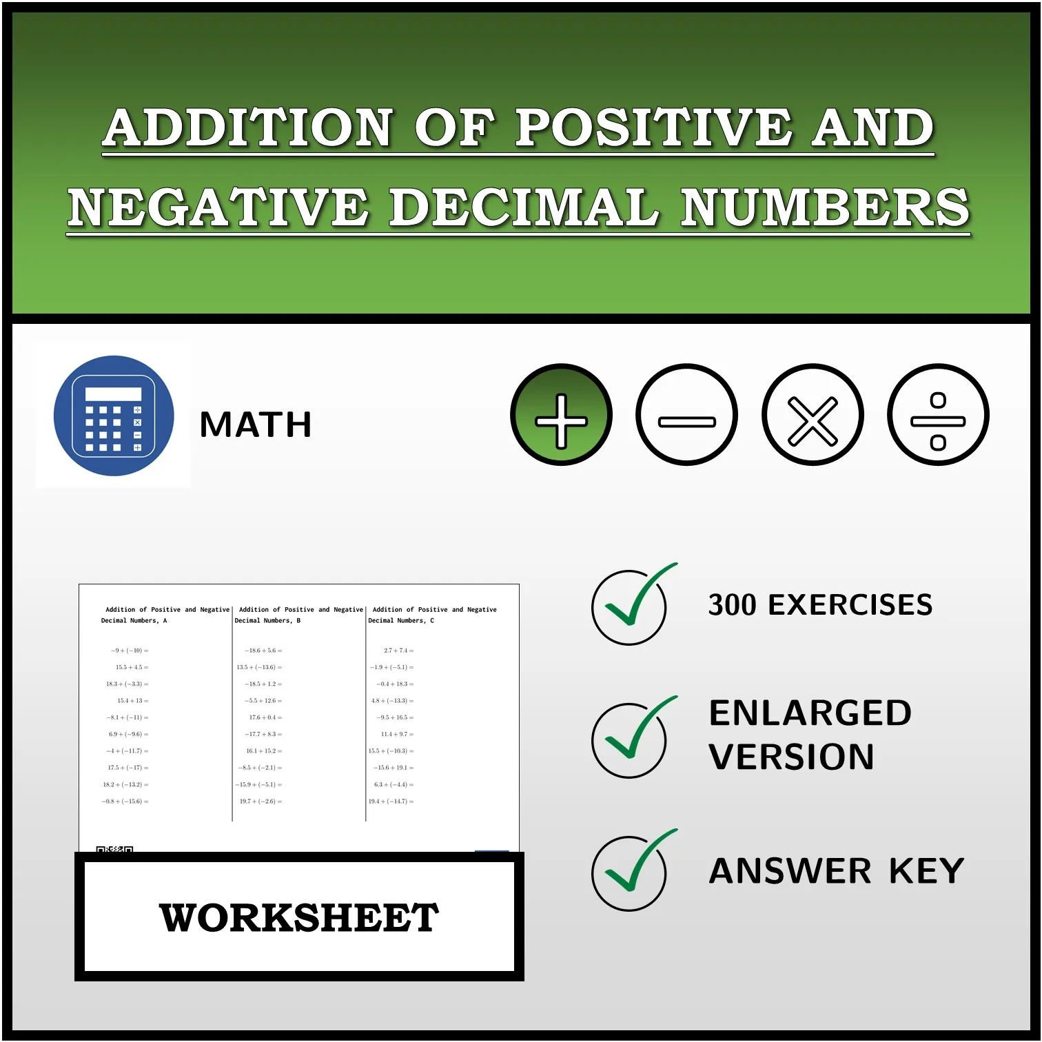 Worksheet: Addition of Positive and Negative Decimal Numbers