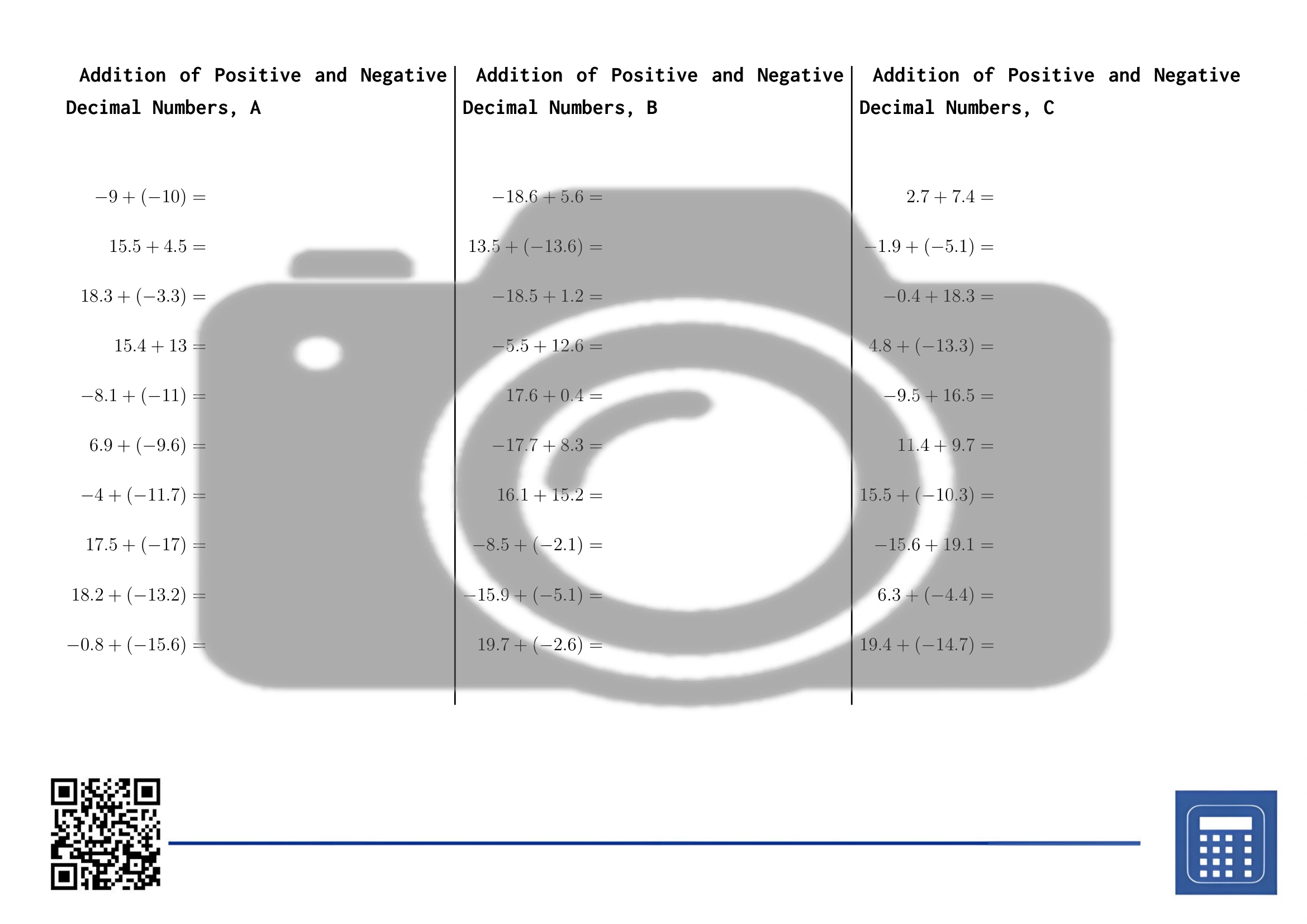 Worksheet: Addition of Positive and Negative Decimal Numbers - Image 2