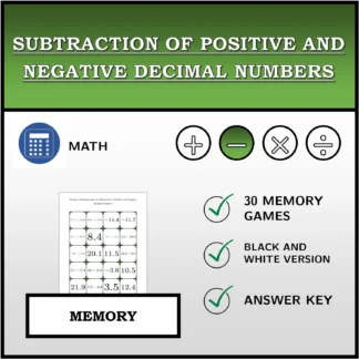 Memory matching game: Subtraction of Positive and Negative Decimal Numbers
