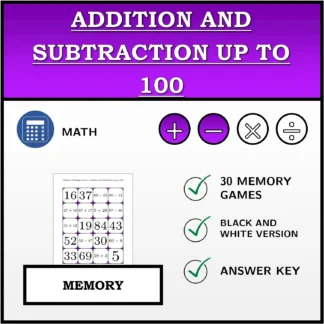Memory matching game: Addition and Subtraction up to 100