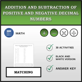 Matching activity: Addition and Subtraction of Positive and Negative Decimal Numbers