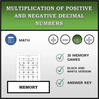 Memory matching game: Multiplication of Positive and Negative Decimal Numbers