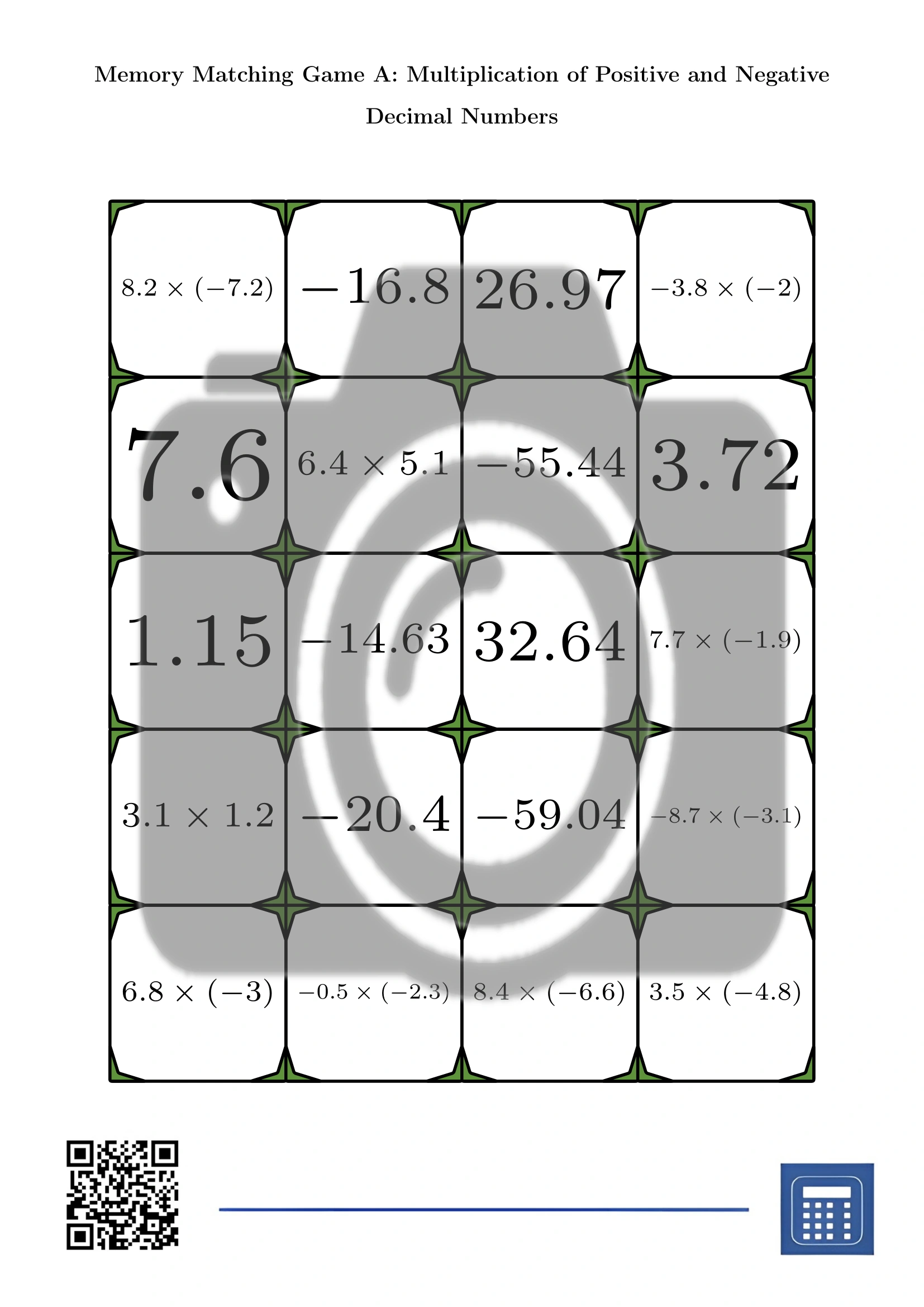 Memory matching game: Multiplication of Positive and Negative Decimal Numbers - Image 2