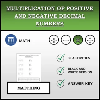 Matching activity: Multiplication of Positive and Negative Decimal Numbers