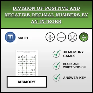 Memory matching game: Division of Positive and Negative Decimal Numbers by an Integer