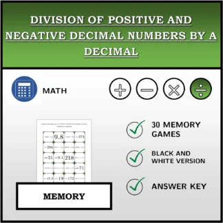 Memory matching game: Division of Positive and Negative Decimal Numbers by a Decimal