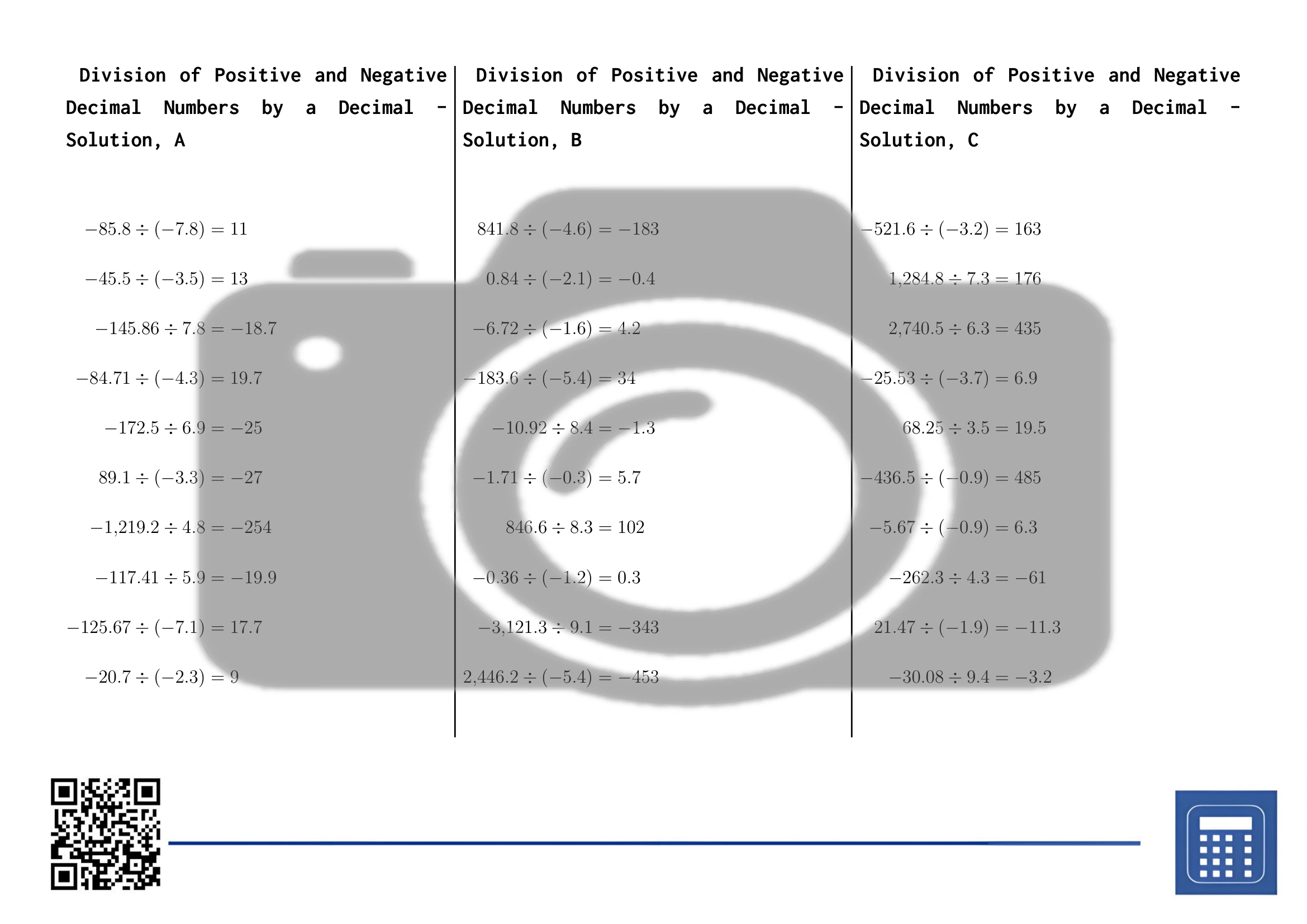 Worksheet: Division of Positive and Negative Decimal Numbers by a Decimal - Image 4