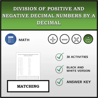Matching activity: Division of Positive and Negative Decimal Numbers by a Decimal