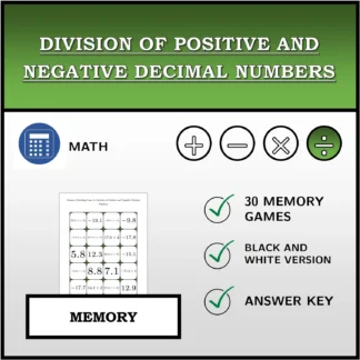 Memory matching game: Division of Positive and Negative Decimal Numbers