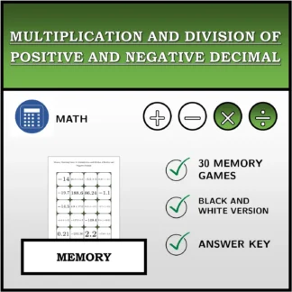 Memory matching game: Multiplication and Division of Positive and Negative Decimal