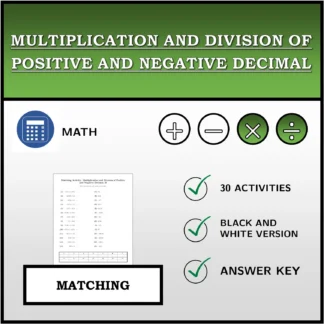 Matching activity: Multiplication and Division of Positive and Negative Decimal