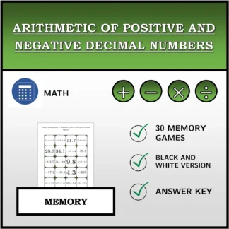 Memory matching game: Arithmetic of Positive and Negative Decimal Numbers
