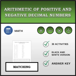Matching activity: Arithmetic of Positive and Negative Decimal Numbers