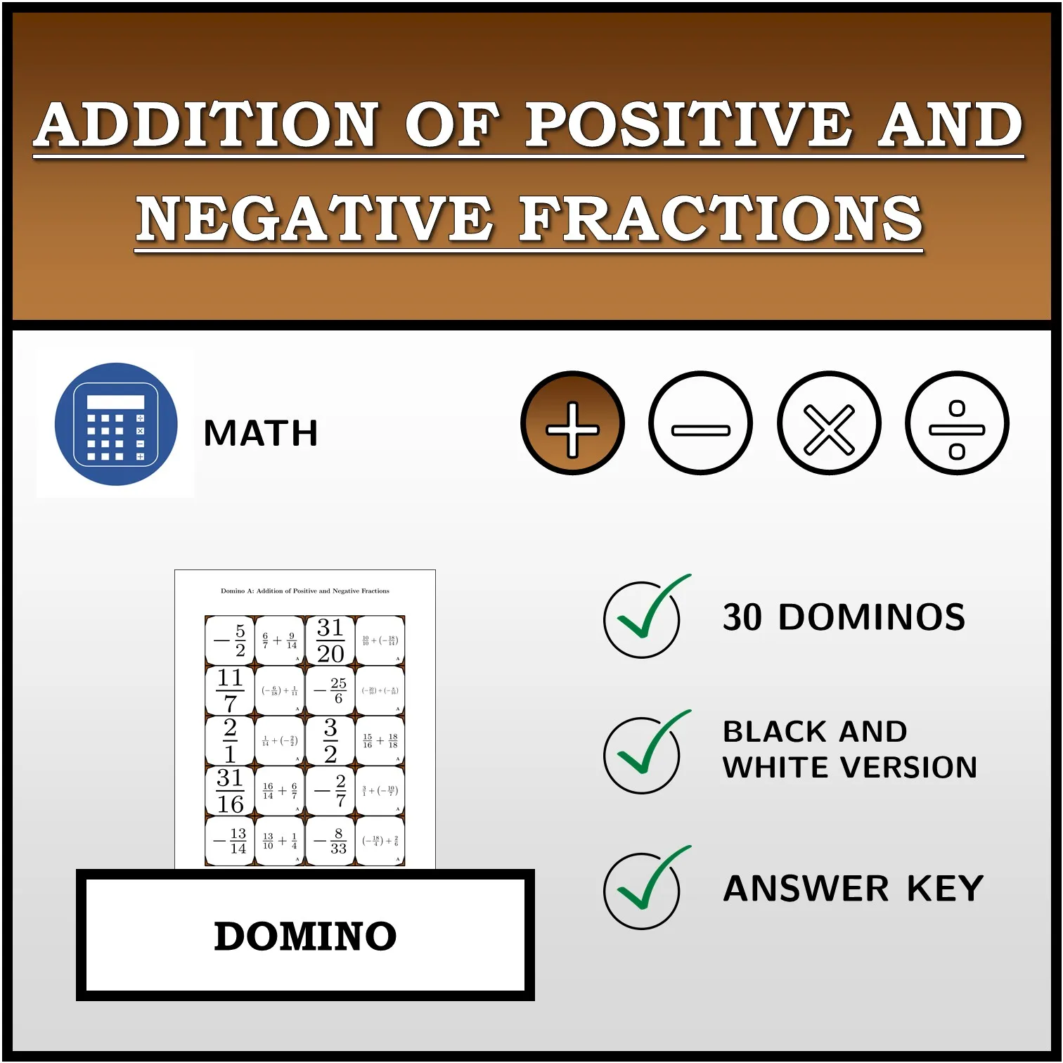 Domino: Addition of Positive and Negative Fractions