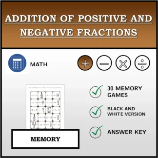 Memory matching game: Addition of Positive and Negative Fractions
