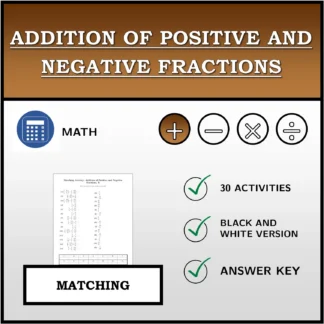 Matching activity: Addition of Positive and Negative Fractions
