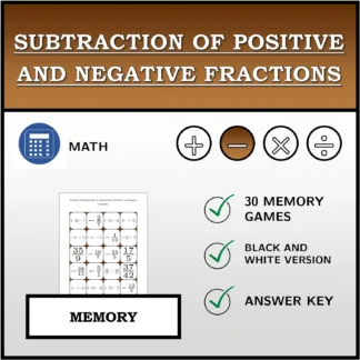 Memory matching game: Subtraction of Positive and Negative Fractions
