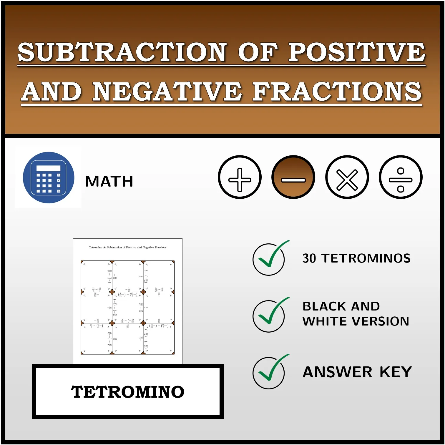 Tetromino: Subtraction of Positive and Negative Fractions