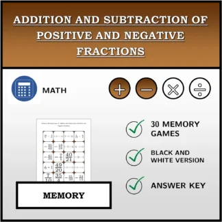 Memory matching game: Addition and Subtraction of Positive and Negative Fractions