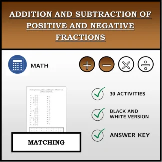 Matching activity: Addition and Subtraction of Positive and Negative Fractions