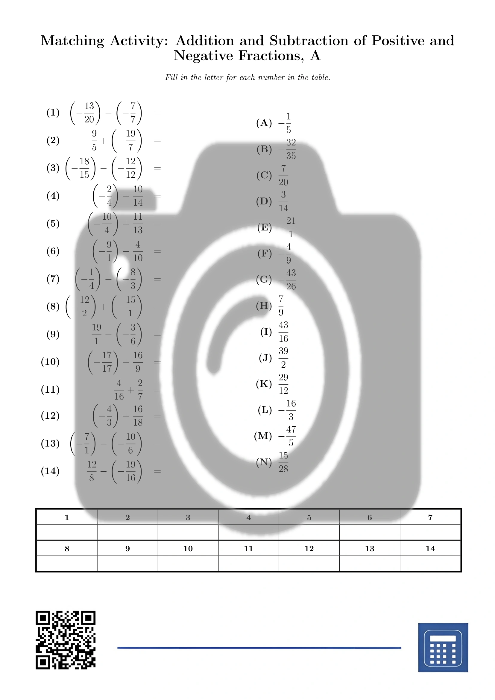 Matching activity: Addition and Subtraction of Positive and Negative Fractions - Image 2