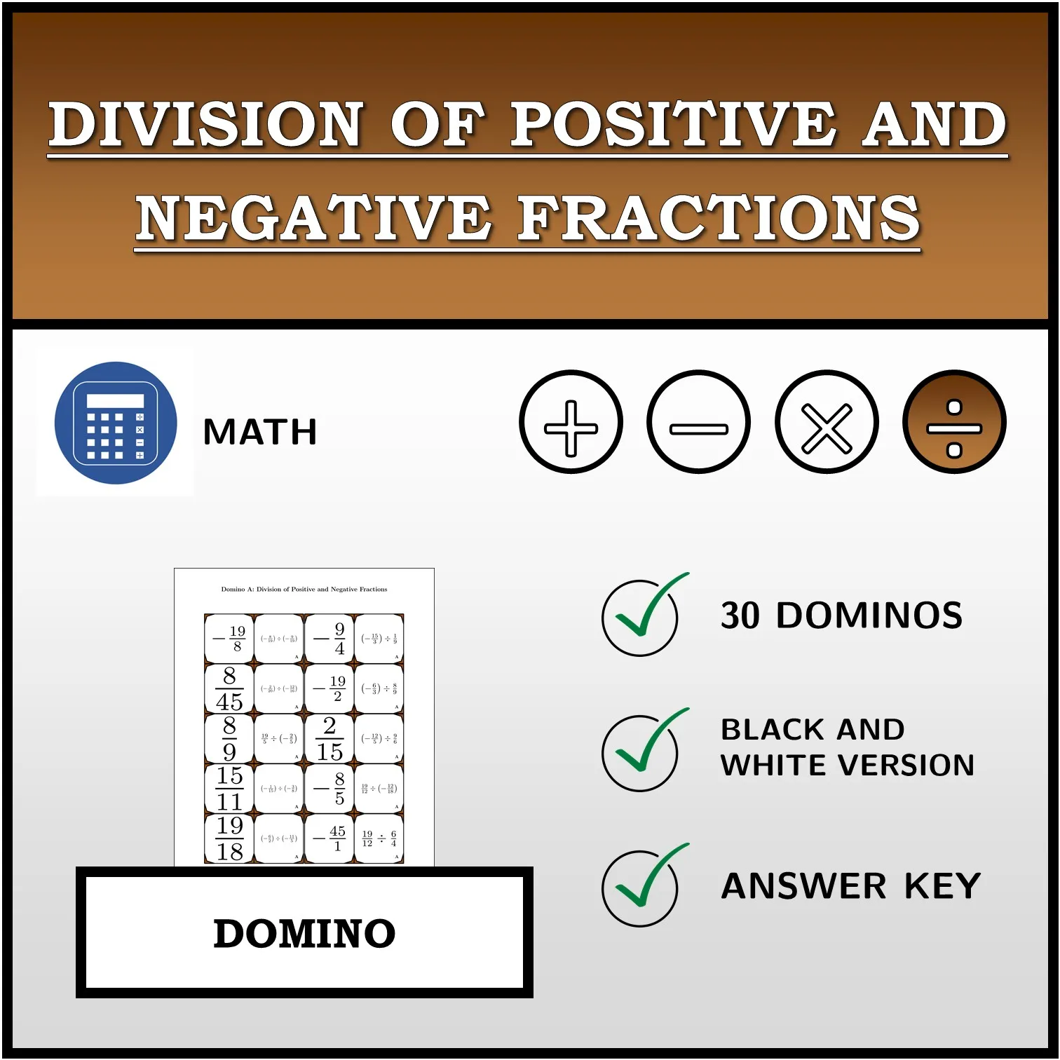 Domino: Division of Positive and Negative Fractions