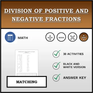 Matching activity: Division of Positive and Negative Fractions